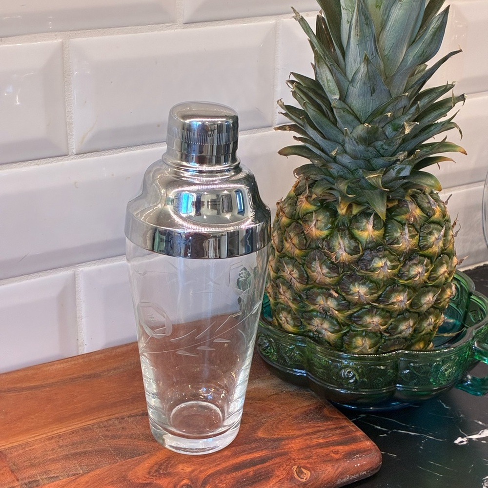 Vintage Japanese Glass & Chrome Cocktail Shaker – Mid-Century Barware